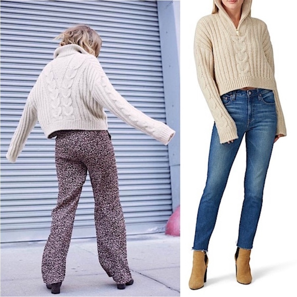 NANUSHKA Cotton Half Zip Chunky Cable Knit Ribbed Oversized Crop Sweater M - Picture 16 of 16